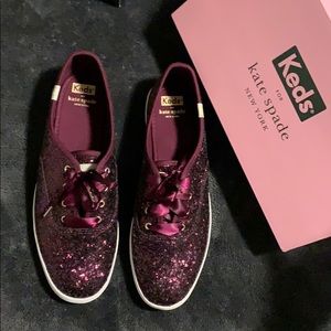 Kate Spade Keds Deep Cherry Glitter Shoes 9.5 NEW